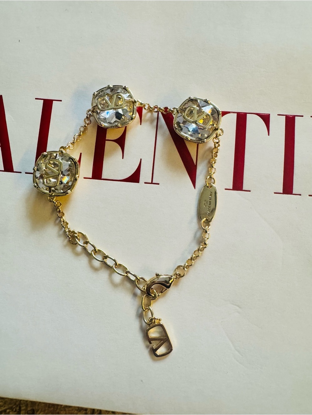 Valentino Garavani Authentic Gold Chain Bracelet with Crystals Like New